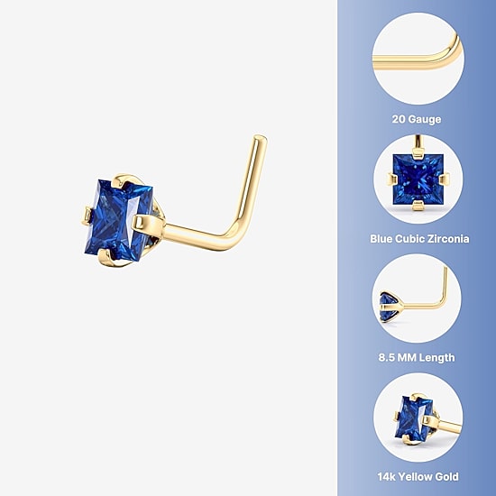Blue Cubic Zirconia 14K Gold Nose Ring