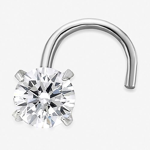 Cubic Zirconia 14K Gold Nose Ring, One Size, White