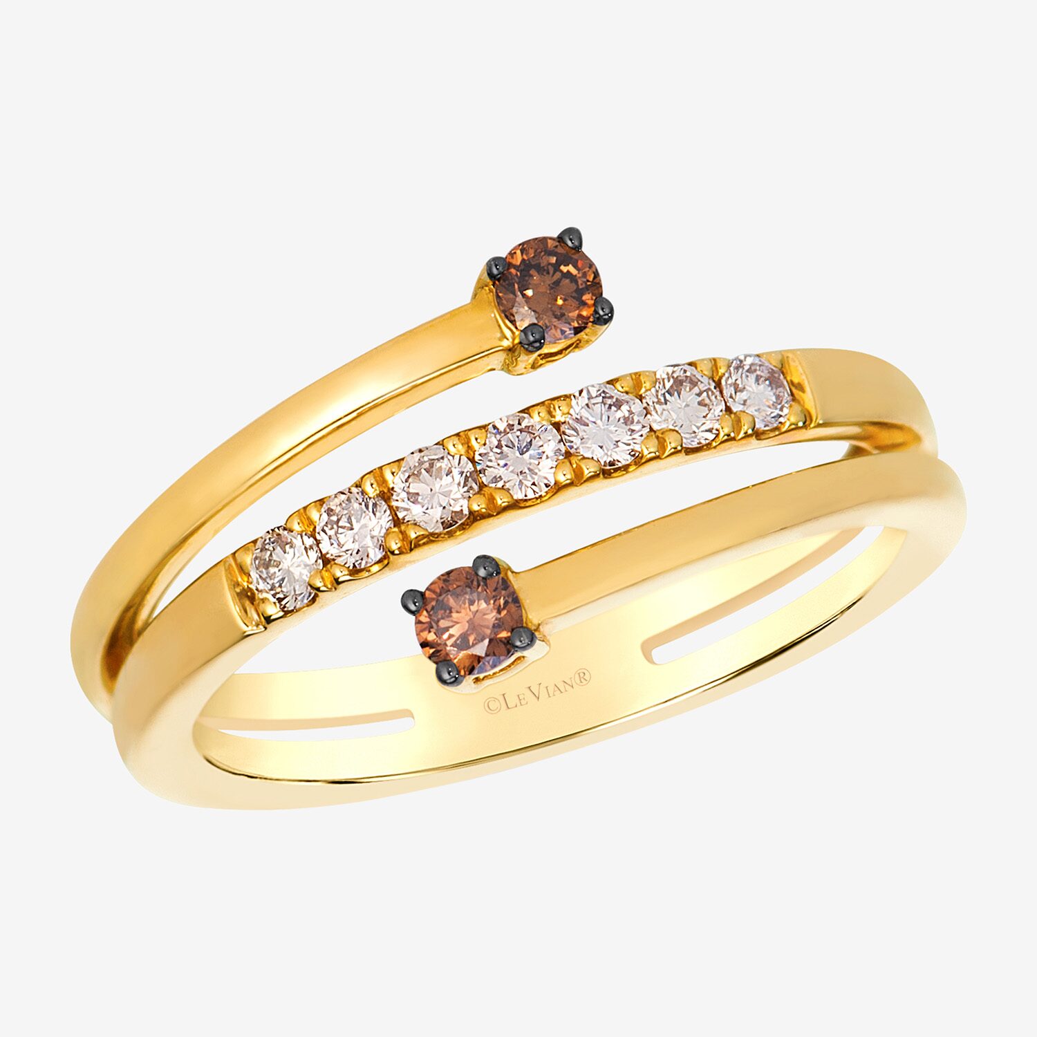 Levian Corp Le Vian (Champagne / Si2) Womens 1/3 CT. T.W. Natural Champagne Diamond 14K Gold Bypass  Cocktail Ring