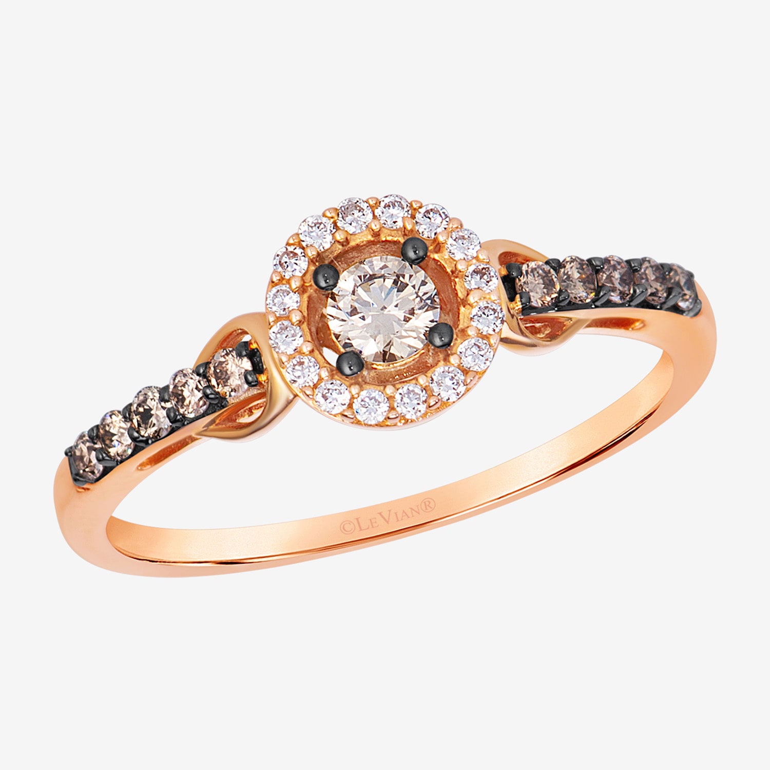 Levian Corp Le Vian Womens 1/3 CT. T.W. Natural Champagne Diamond 14K Gold Halo Side Stone Cocktail Ring