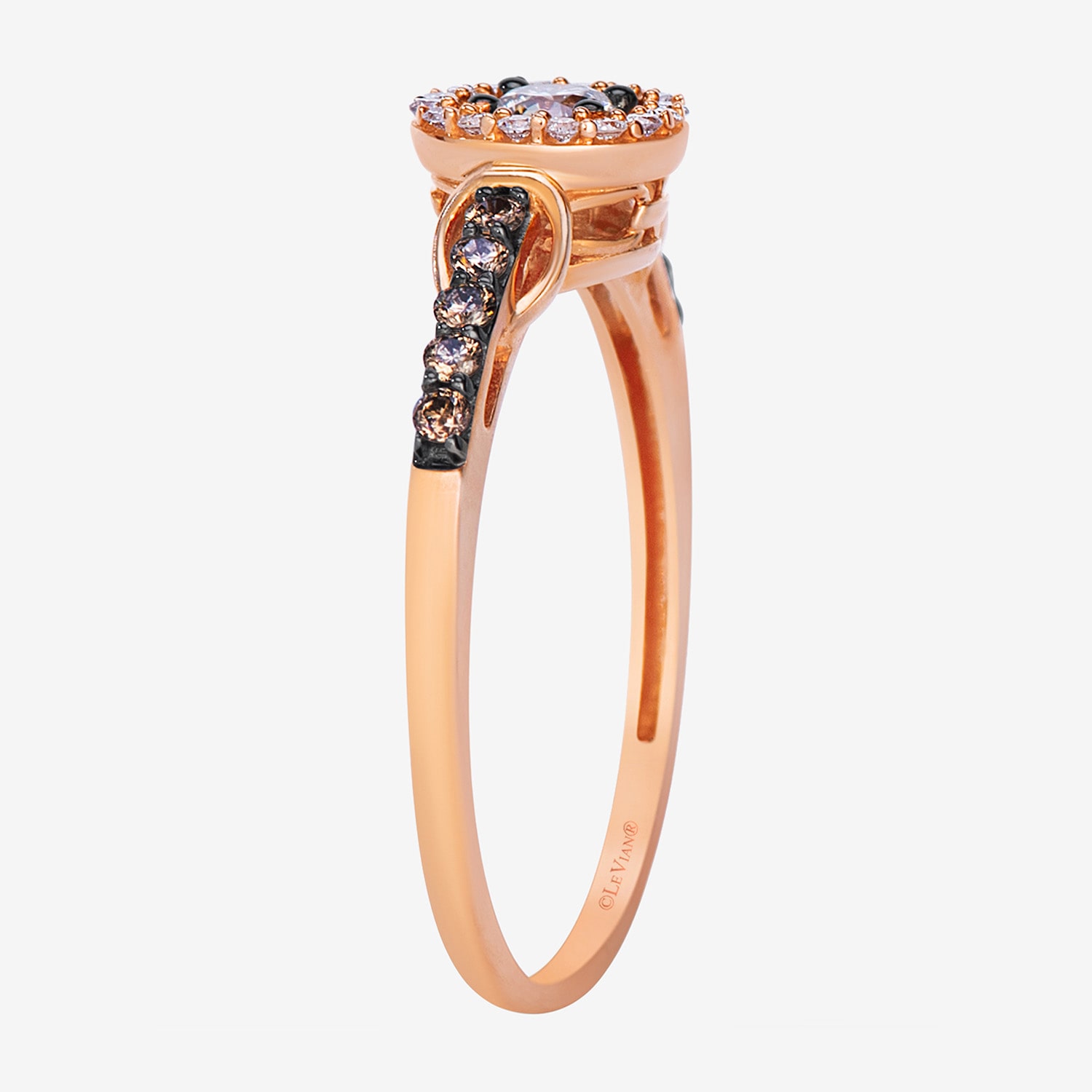 Levian Corp Le Vian Womens 1/3 CT. T.W. Natural Champagne Diamond 14K Gold Halo Side Stone Cocktail Ring