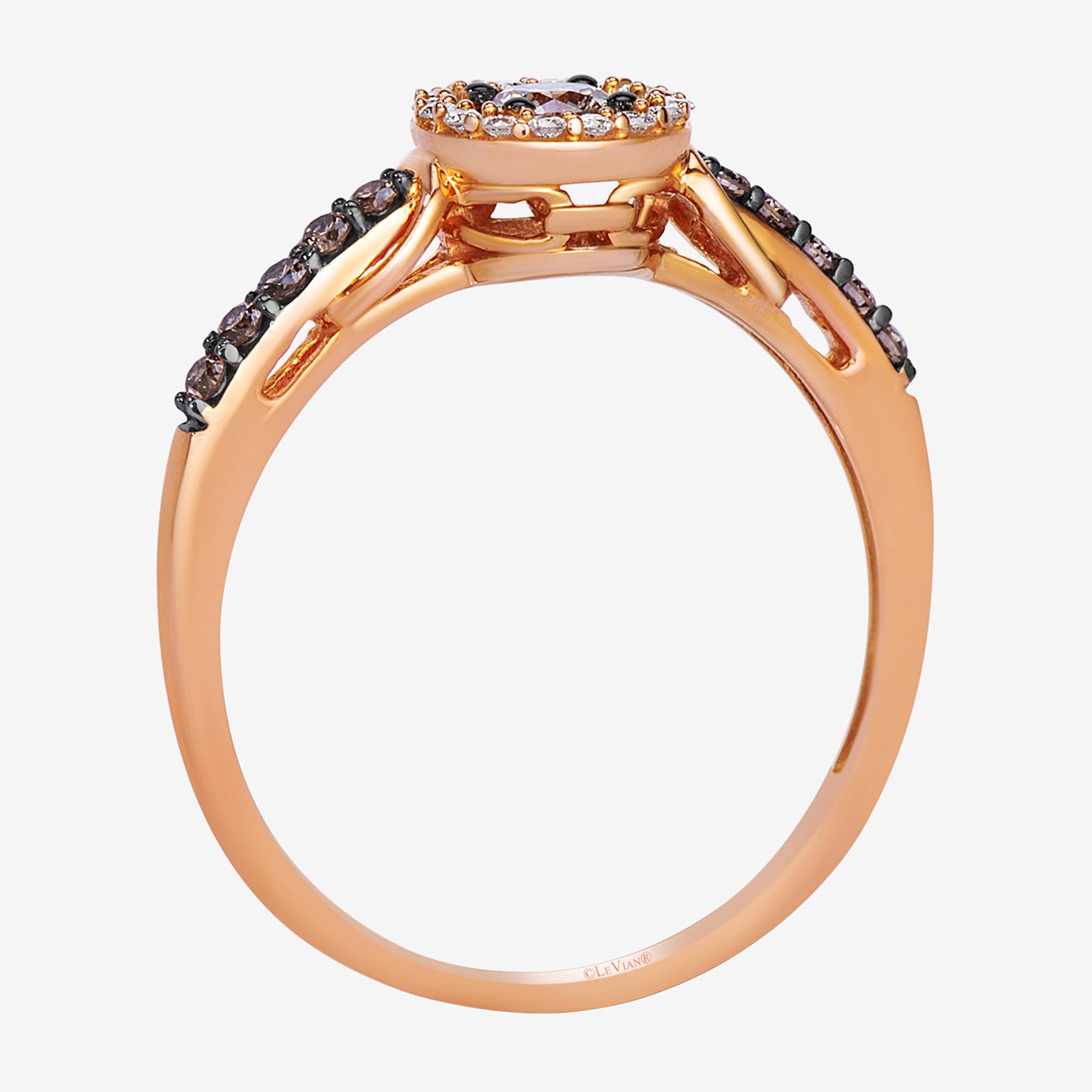 Levian Corp Le Vian Womens 1/3 CT. T.W. Natural Champagne Diamond 14K Gold Halo Side Stone Cocktail Ring