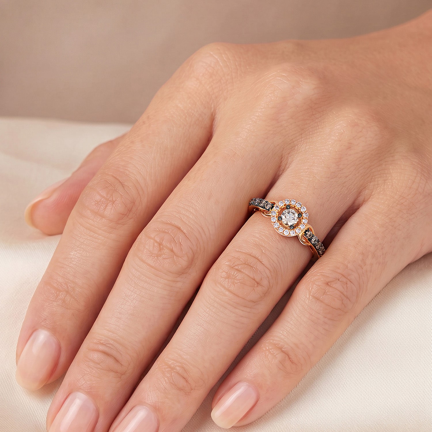 Levian Corp Le Vian Womens 1/3 CT. T.W. Natural Champagne Diamond 14K Gold Halo Side Stone Cocktail Ring