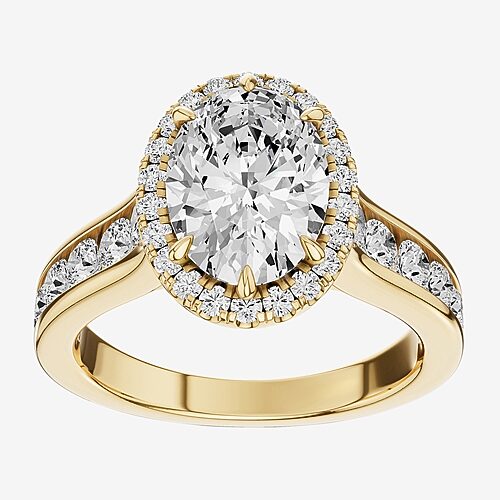 (G / Si2) Womens 3 CT. T.W. Lab Grown White Diamond Sterling Silver Oval Side Stone Halo Engagement Ring, 8, Yellow