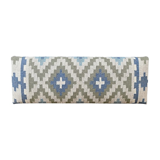 LR Home Luna Contemporary Upholstered Geometric Bench in Blue/Sage