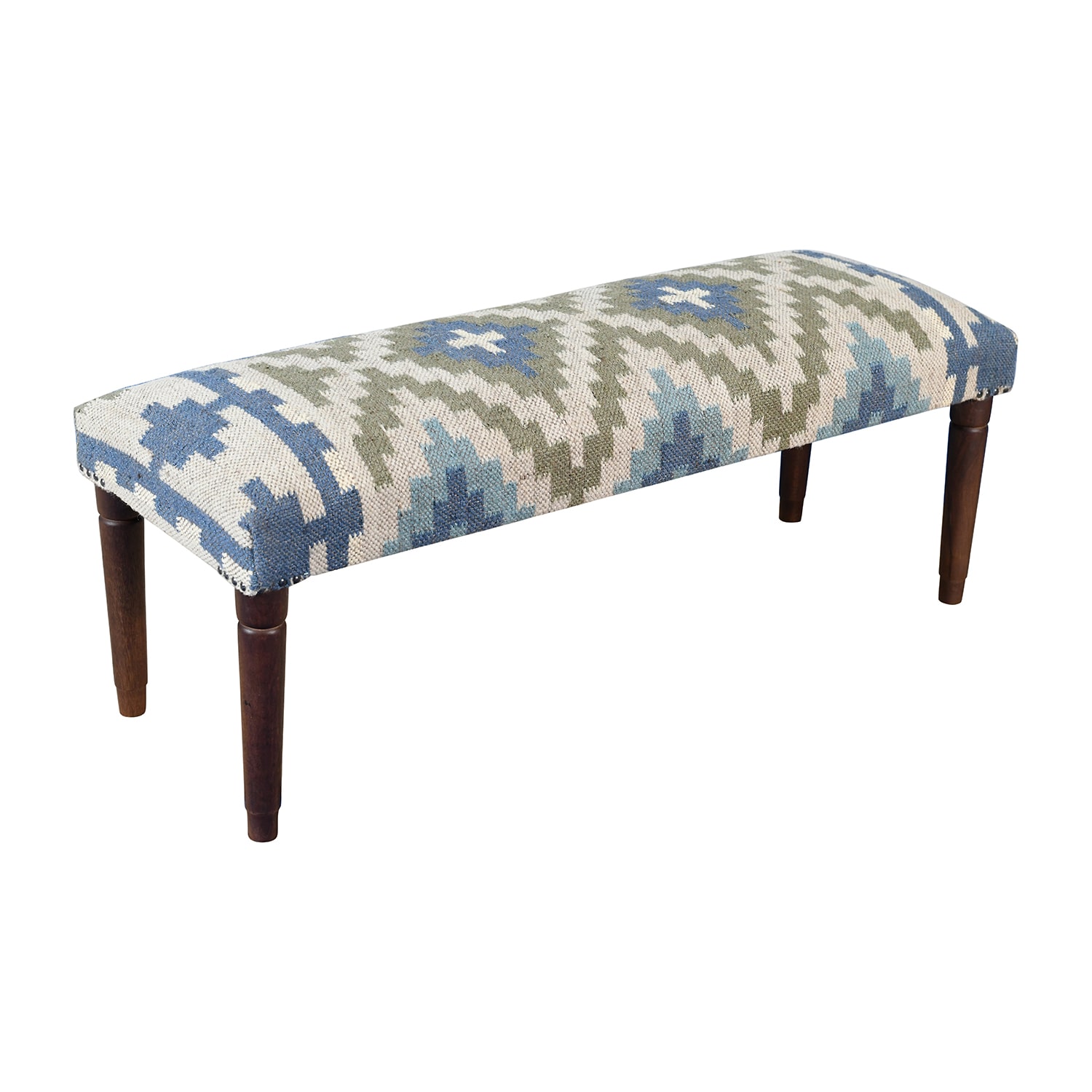 LR Home Luna Contemporary Upholstered Geometric Bench in Blue/Sage