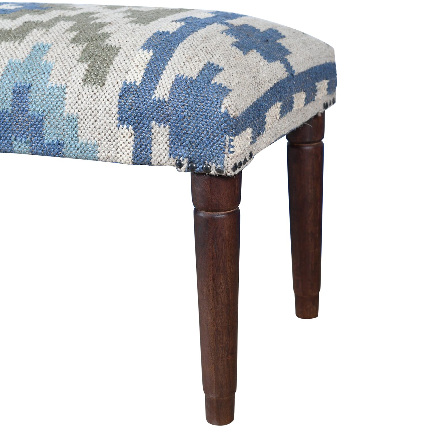 LR Home Luna Contemporary Upholstered Geometric Bench in Blue/Sage