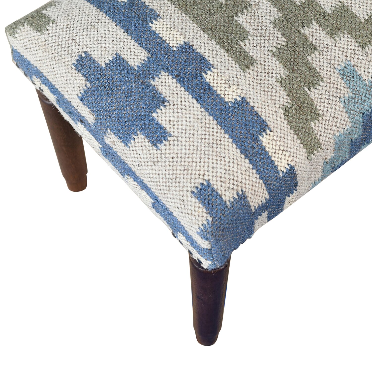 LR Home Luna Contemporary Upholstered Geometric Bench in Blue/Sage