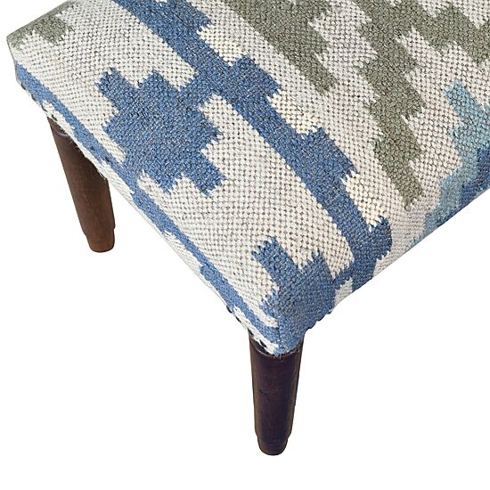 LR Home Luna Contemporary Upholstered Geometric Bench in Blue/Sage