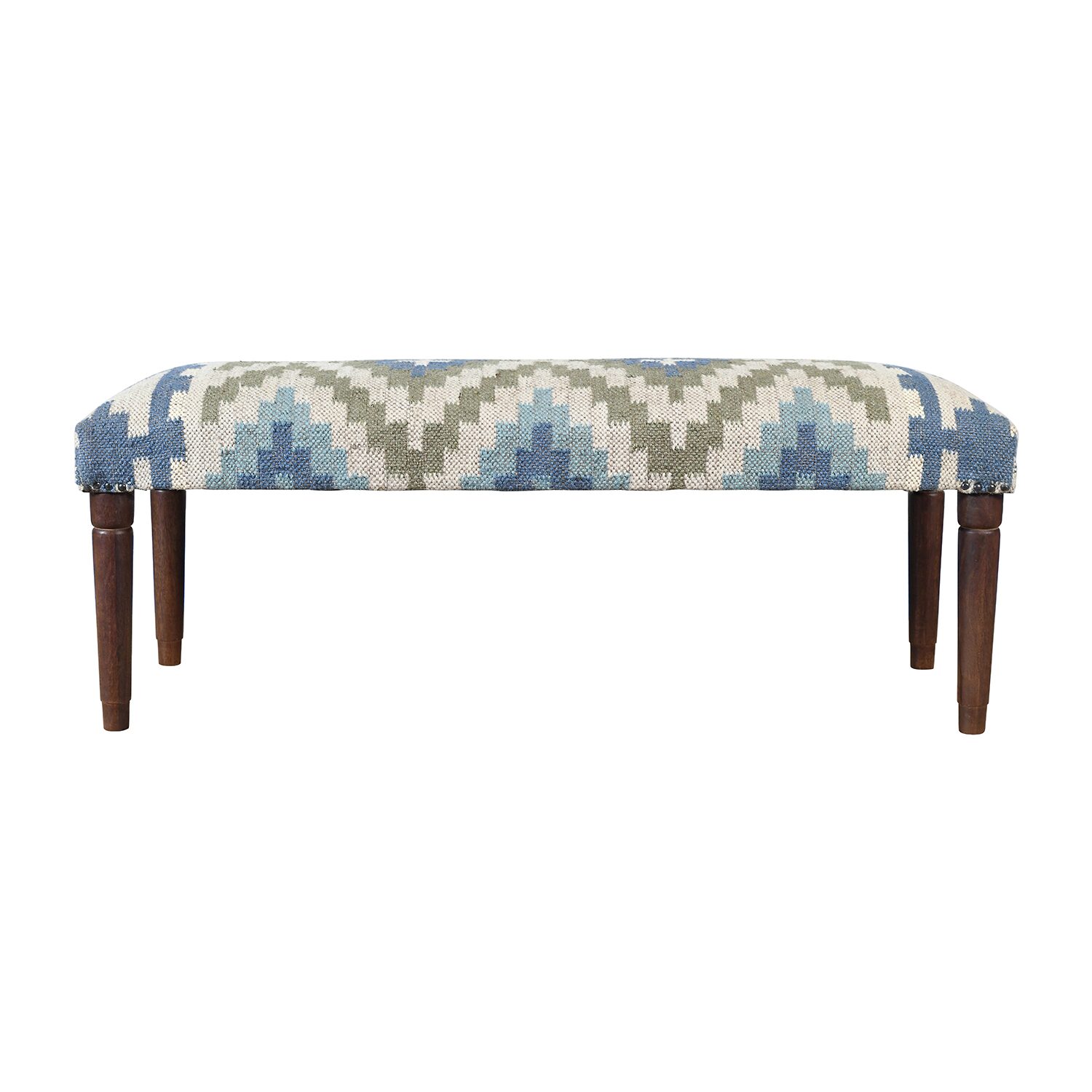 LR Home Luna Contemporary Upholstered Geometric Bench in Blue/Sage