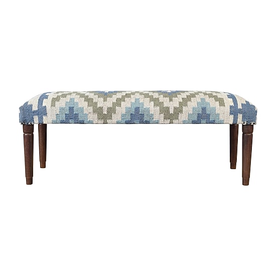 LR Home Luna Contemporary Upholstered Geometric Bench in Blue/Sage
