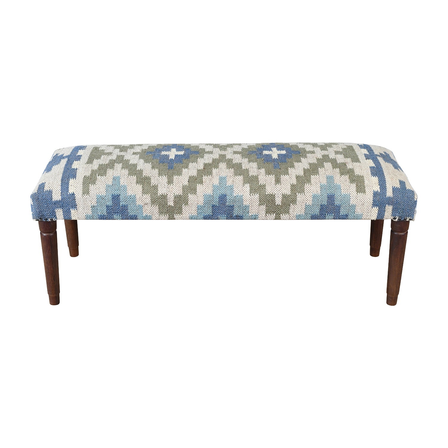 LR Home Luna Contemporary Upholstered Geometric Bench in Blue/Sage
