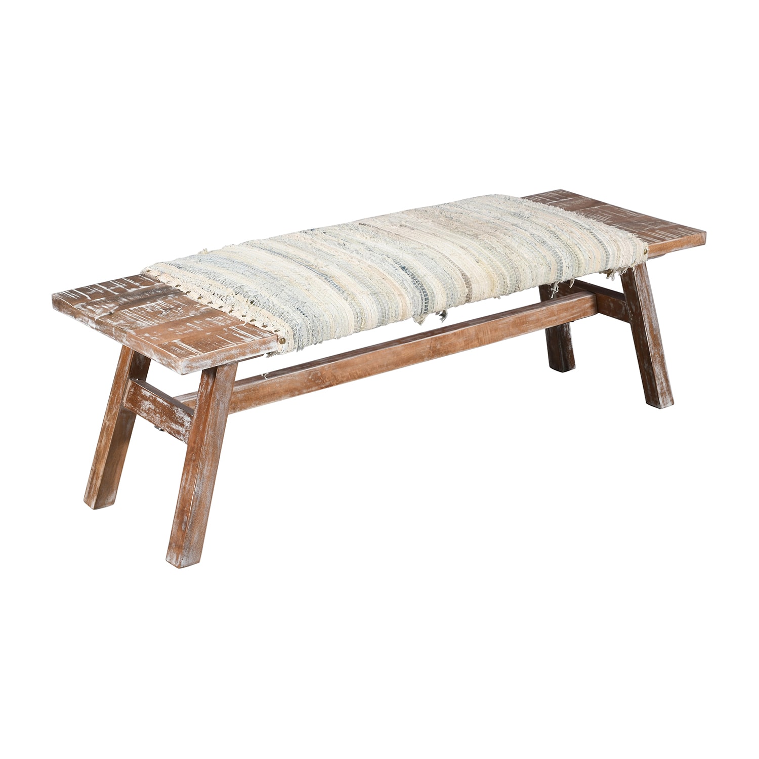 LR Home Sophia Farmhouse Upholstered Stripe Bench in Brown