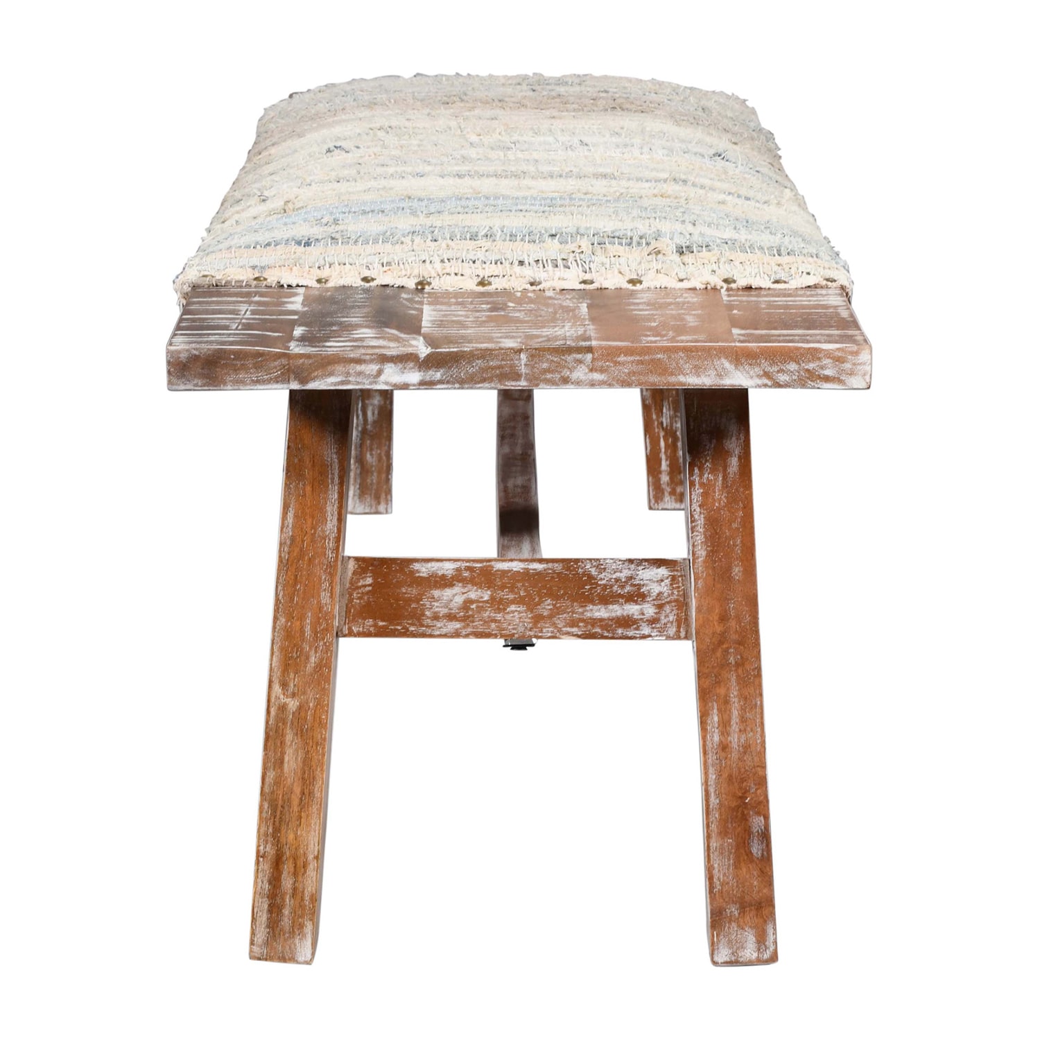 LR Home Sophia Farmhouse Upholstered Stripe Bench in Brown