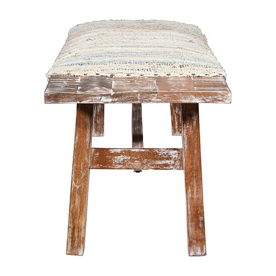 LR Home Sophia Farmhouse Upholstered Stripe Bench in Brown