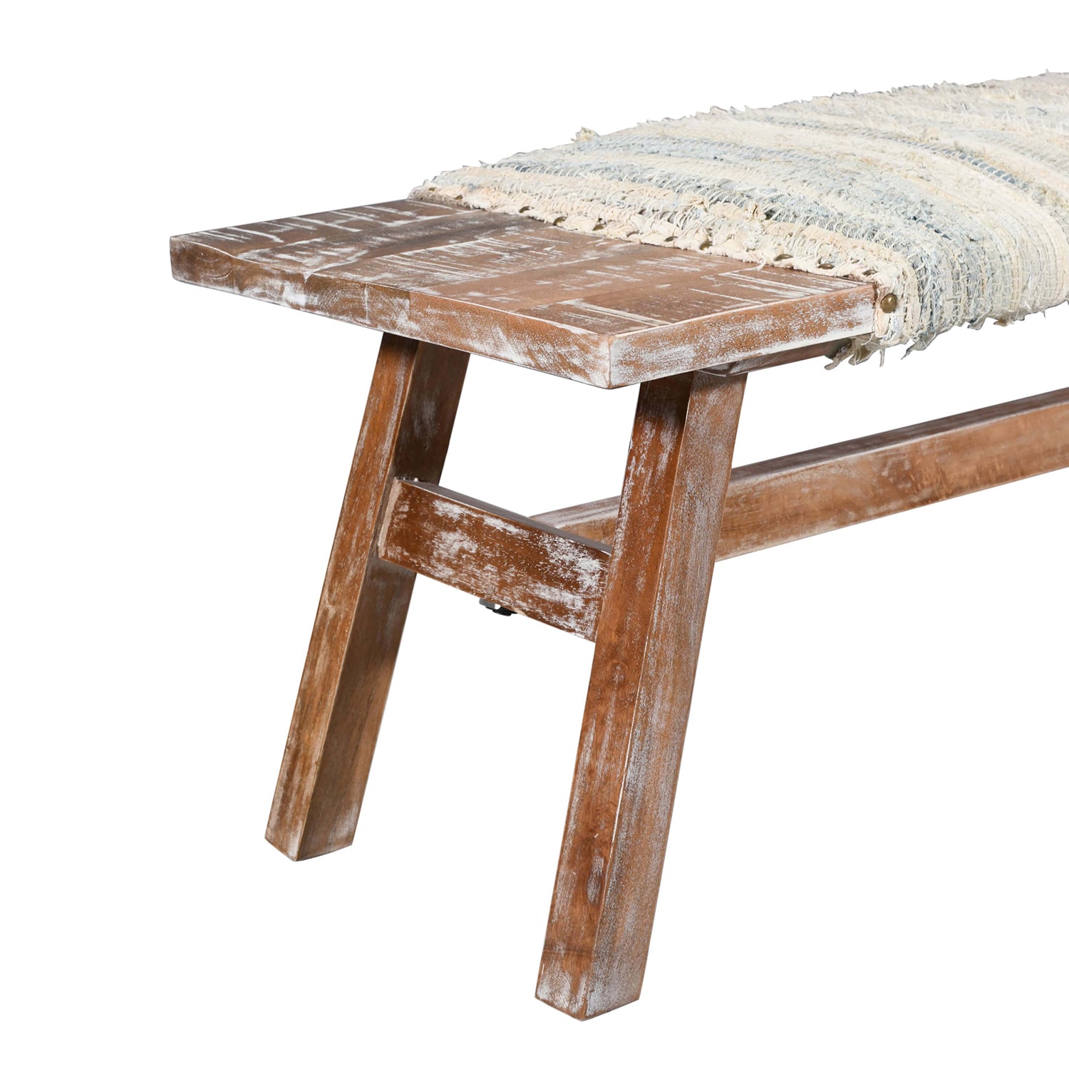 LR Home Sophia Farmhouse Upholstered Stripe Bench in Brown