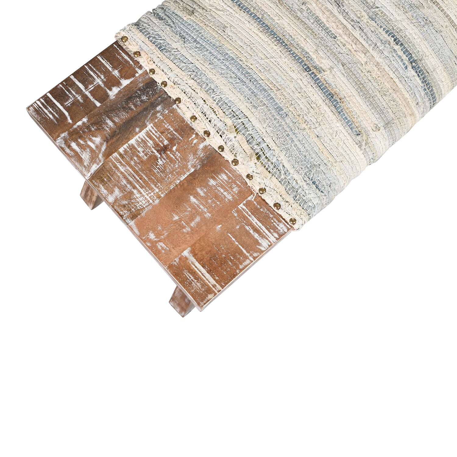 LR Home Sophia Farmhouse Upholstered Stripe Bench in Brown