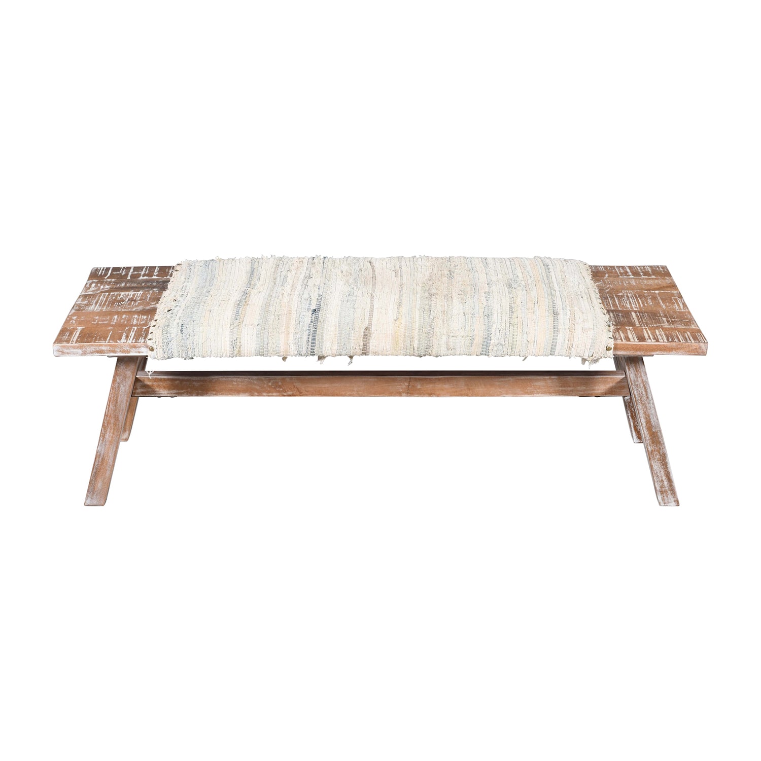 LR Home Sophia Farmhouse Upholstered Stripe Bench in Brown