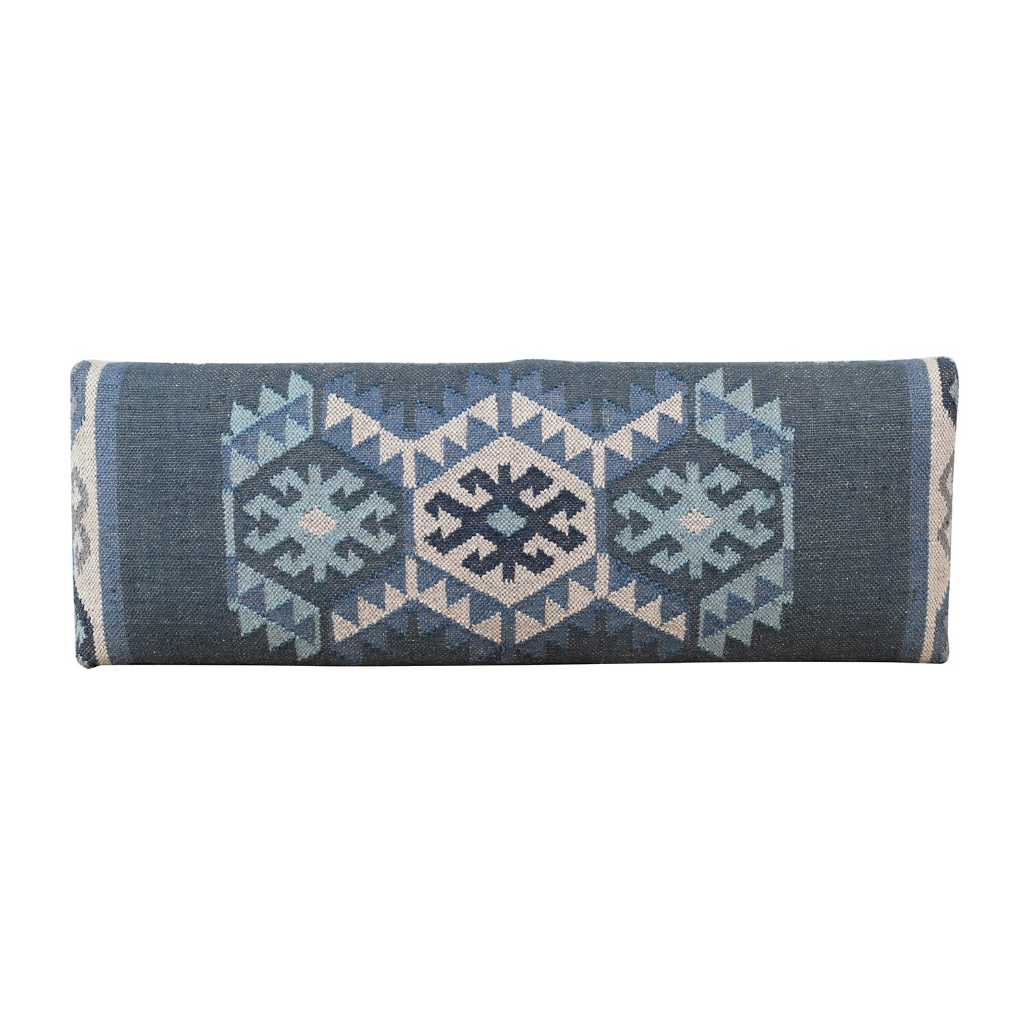 LR Home Luna Contemporary Upholstered Kilim Bench in Blue/Ivory