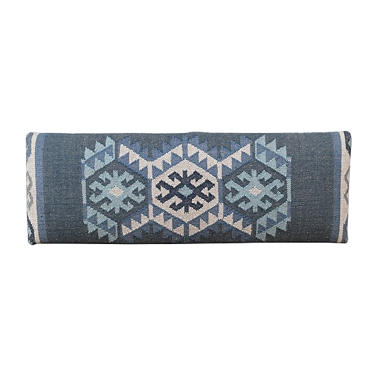 LR Home Luna Contemporary Upholstered Kilim Bench in Blue/Ivory