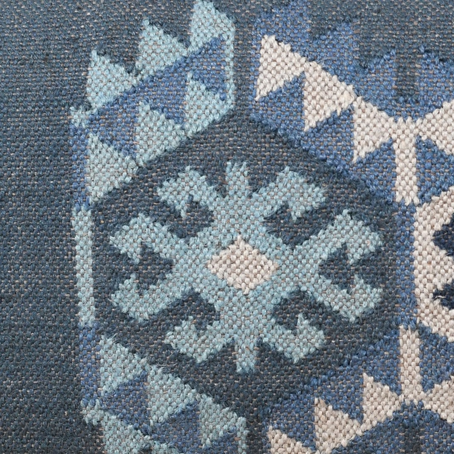 LR Home Luna Contemporary Upholstered Kilim Bench in Blue/Ivory