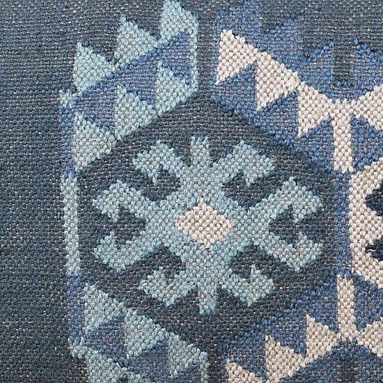 LR Home Luna Contemporary Upholstered Kilim Bench in Blue/Ivory