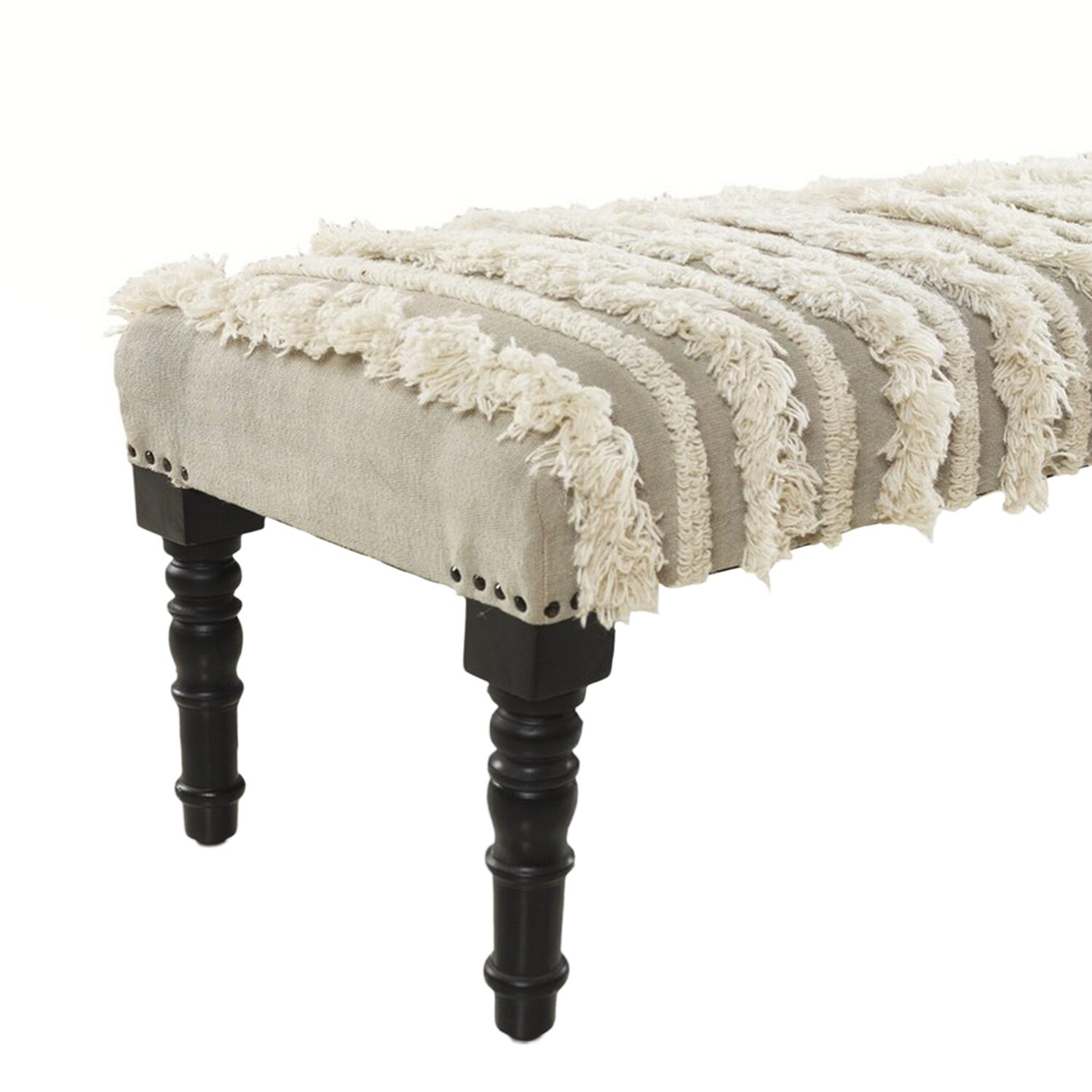 LR Home Zoe Farmhouse Upholstered Stripe Bench Cream