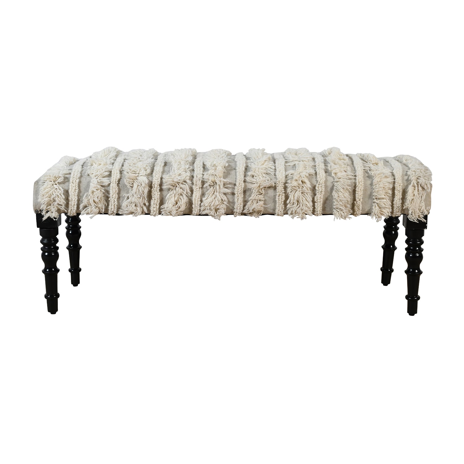 LR Home Zoe Farmhouse Upholstered Stripe Bench Cream