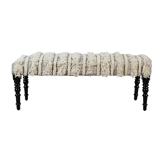 LR Home Zoe Farmhouse Upholstered Stripe Bench in Cream