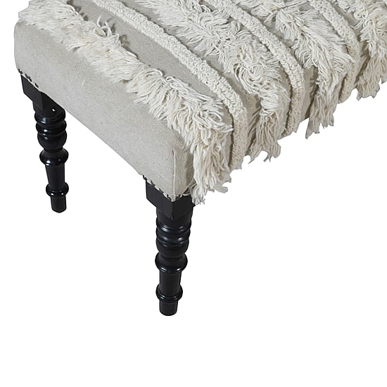 LR Home Zoe Farmhouse Upholstered Stripe Bench in Cream