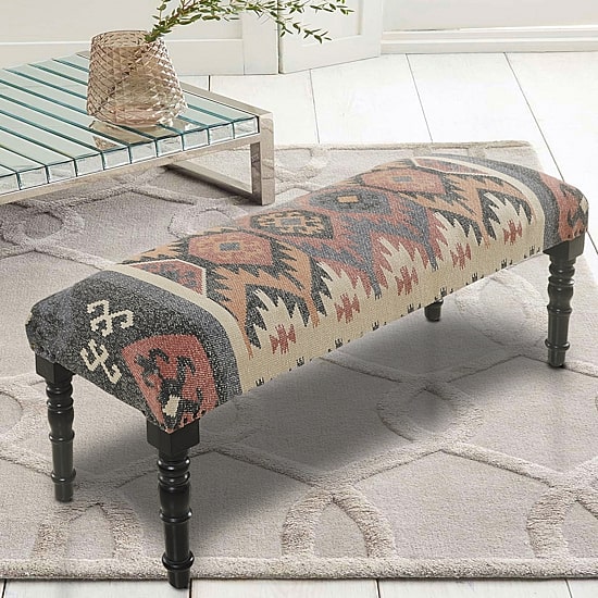 LR Home Zoe Contemporary Upholstered Abstract Bench in Ivory