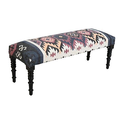 LR Home Zoe Contemporary Upholstered Abstract Bench in Ivory, One Size, Blue