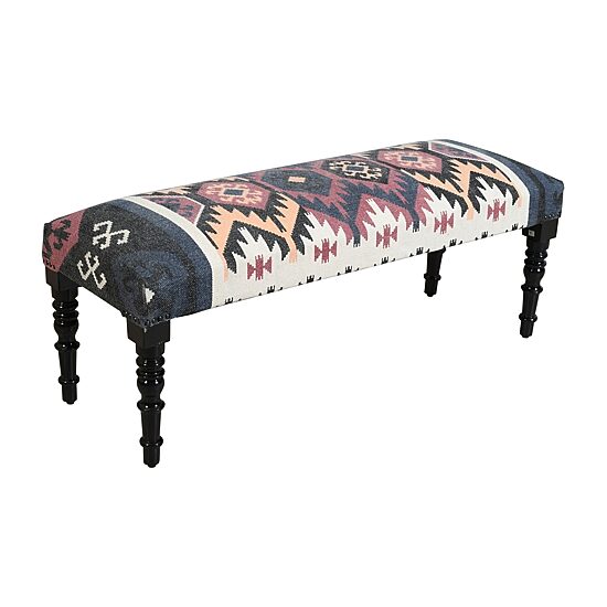 LR Home Zoe Contemporary Upholstered Abstract Bench in Ivory