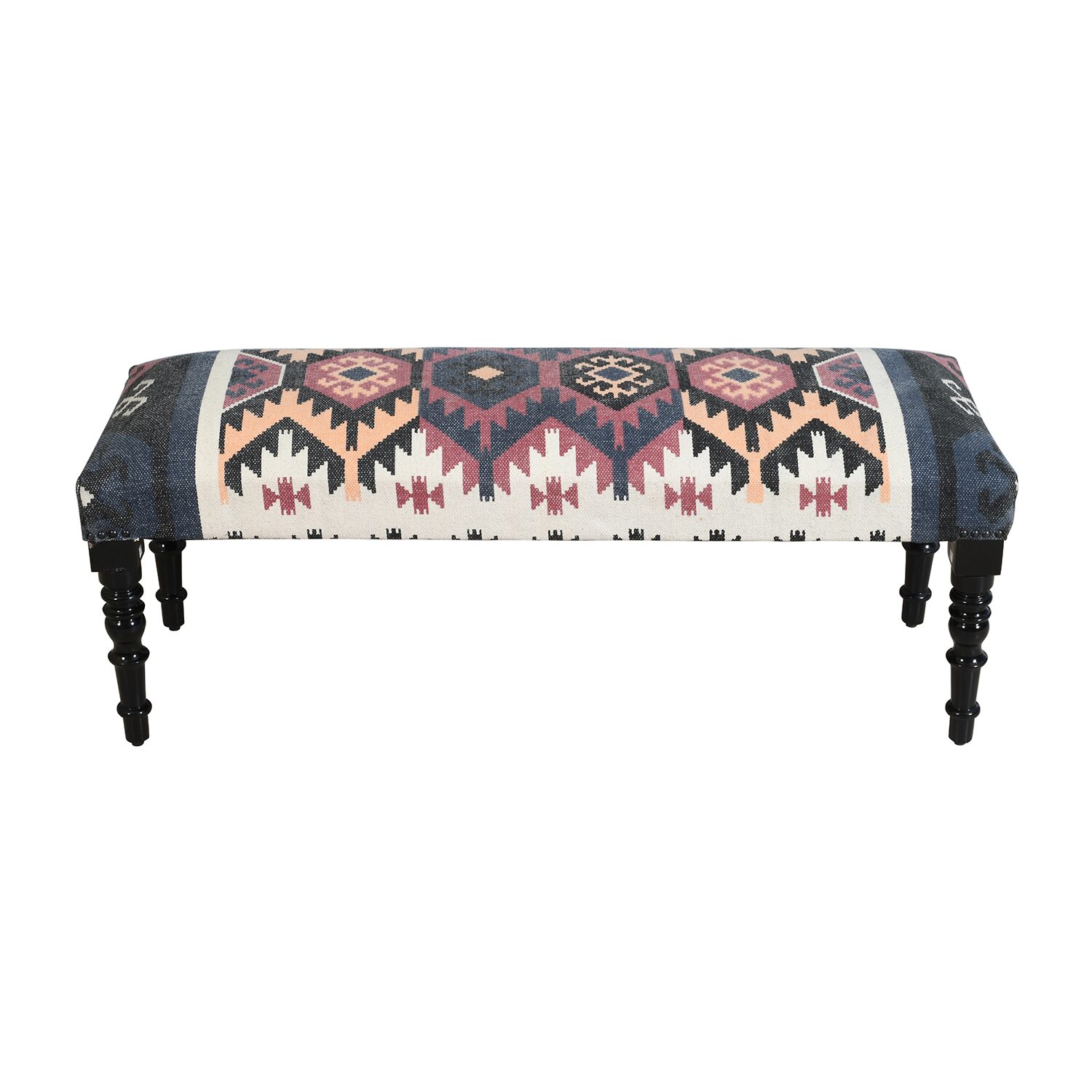 LR Home Zoe Contemporary Upholstered Abstract Bench in Ivory