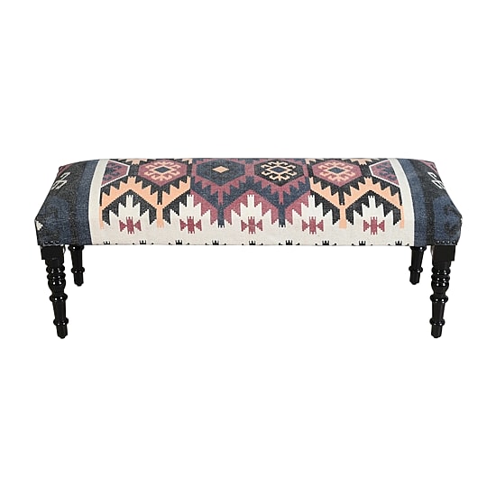 LR Home Zoe Contemporary Upholstered Abstract Bench in Ivory
