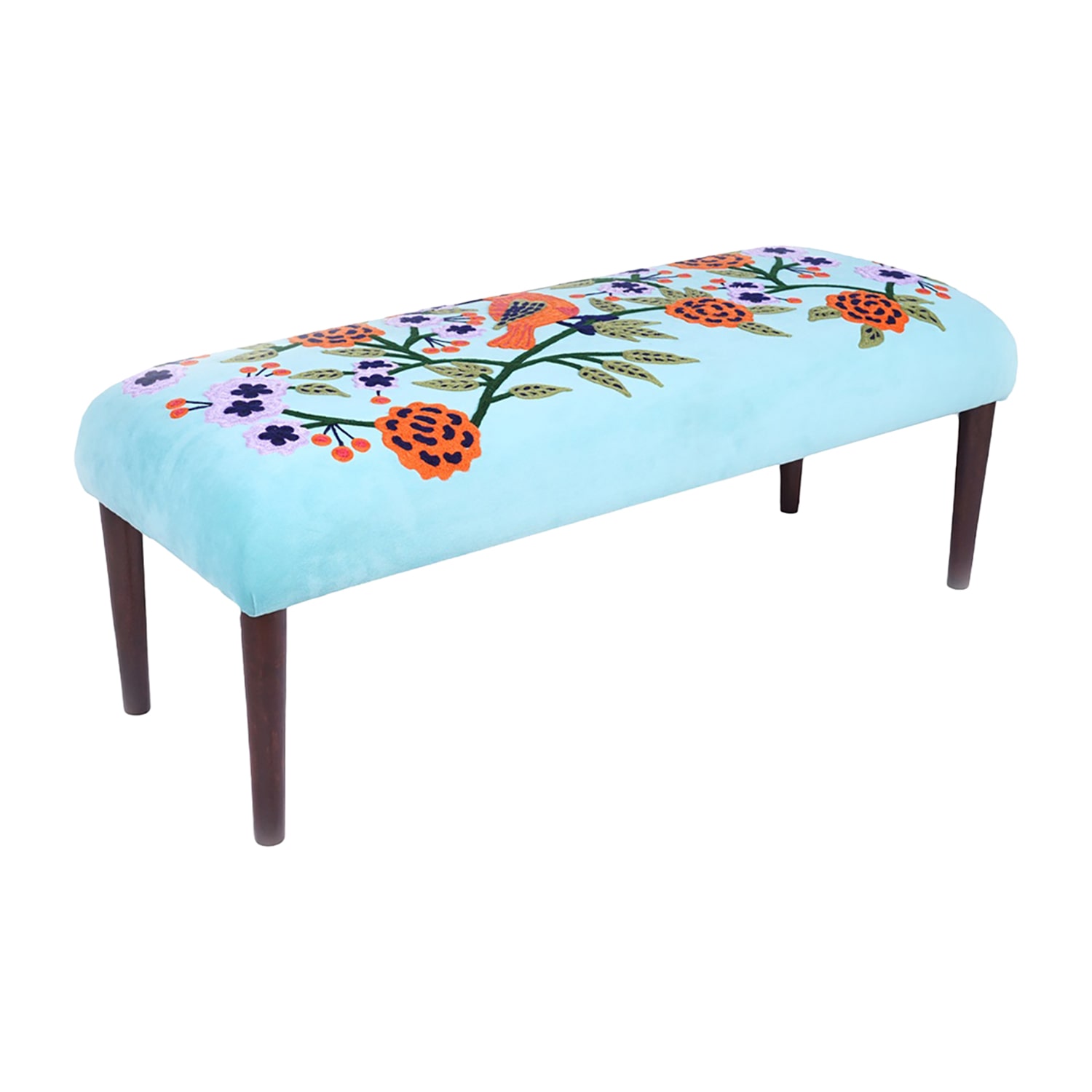 LR Home Nova Contemporary Embroidered Upholstered Velvet Bench