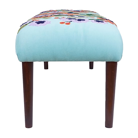 LR Home Nova Contemporary Embroidered Upholstered Velvet Bench