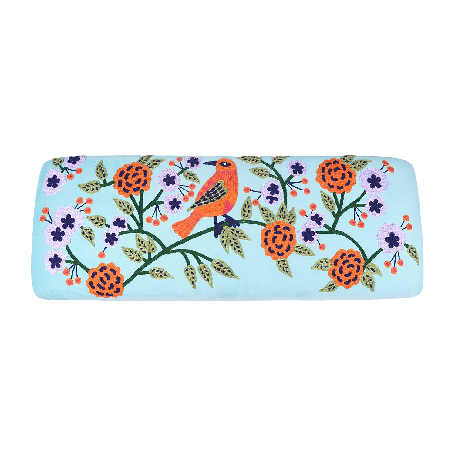 LR Home Nova Contemporary Embroidered Upholstered Velvet Bench