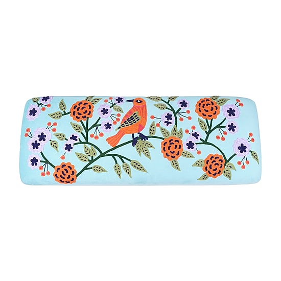 LR Home Nova Contemporary Embroidered Upholstered Velvet Bench