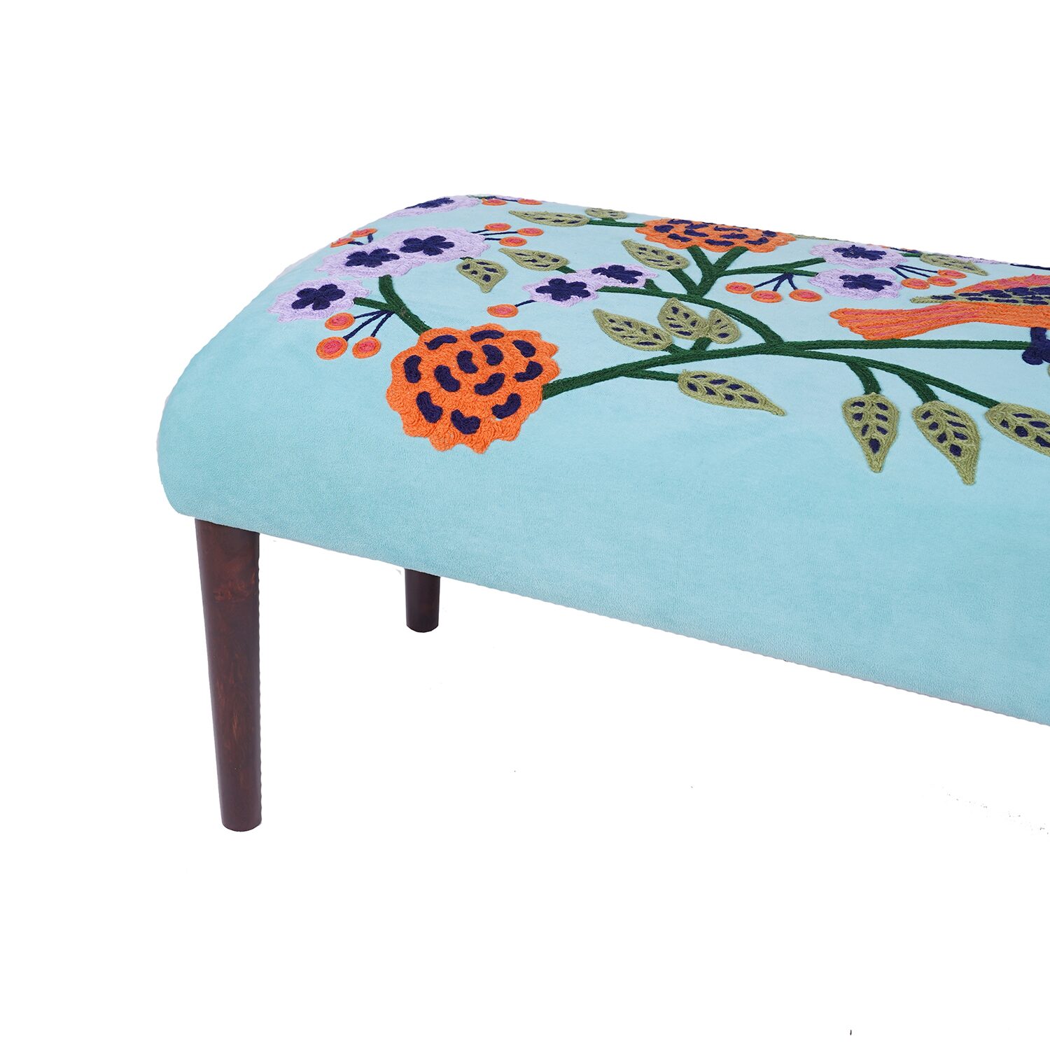 LR Home Nova Contemporary Embroidered Upholstered Velvet Bench