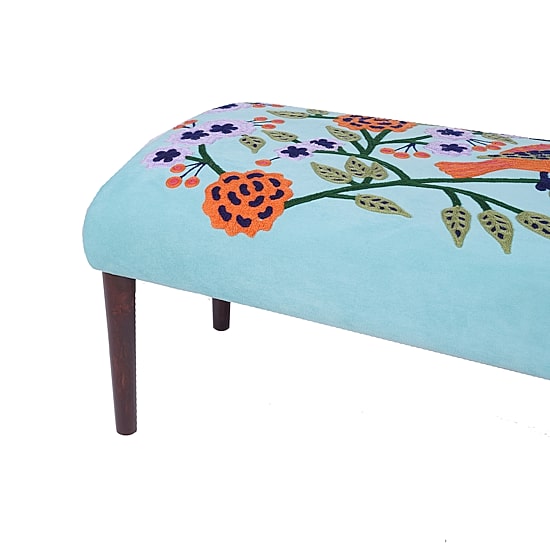 LR Home Nova Contemporary Embroidered Upholstered Velvet Bench