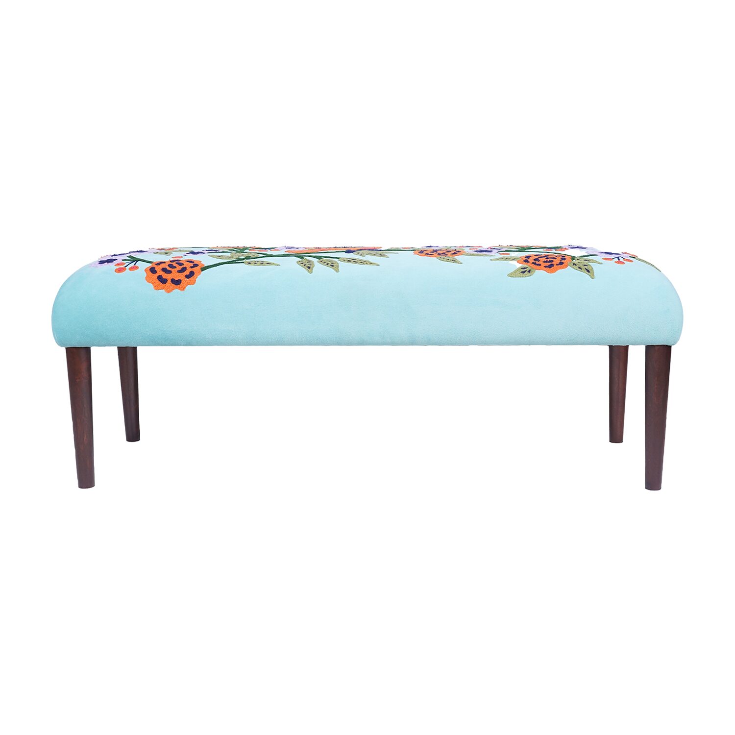 LR Home Nova Contemporary Embroidered Upholstered Velvet Bench
