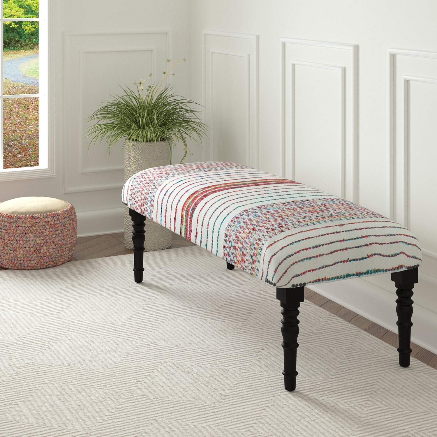 LR Home Scarlett Contemporary Upholstered Geometric Bench in Gray