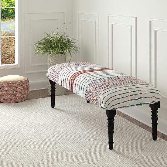 LR Home Scarlett Contemporary Upholstered Geometric Bench in Gray