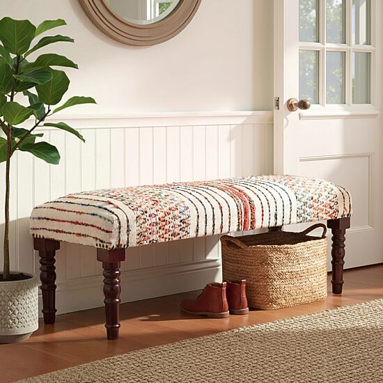LR Home Scarlett Contemporary Upholstered Geometric Bench in Gray