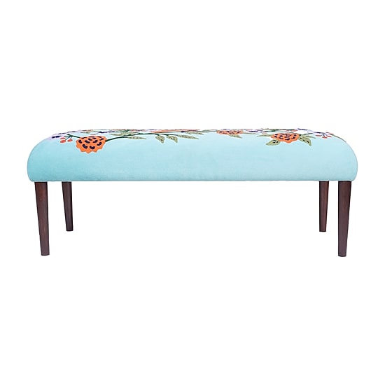 LR Home Nova Contemporary Embroidered Upholstered Velvet Bench