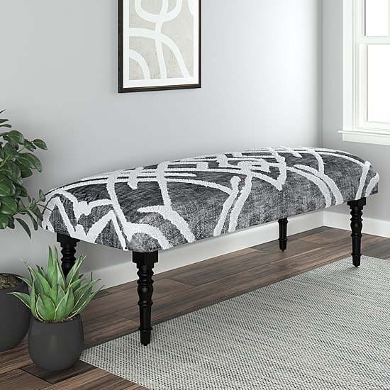 LR Home Scarlett Contemporary Upholstered Stripe Bench in Blue
