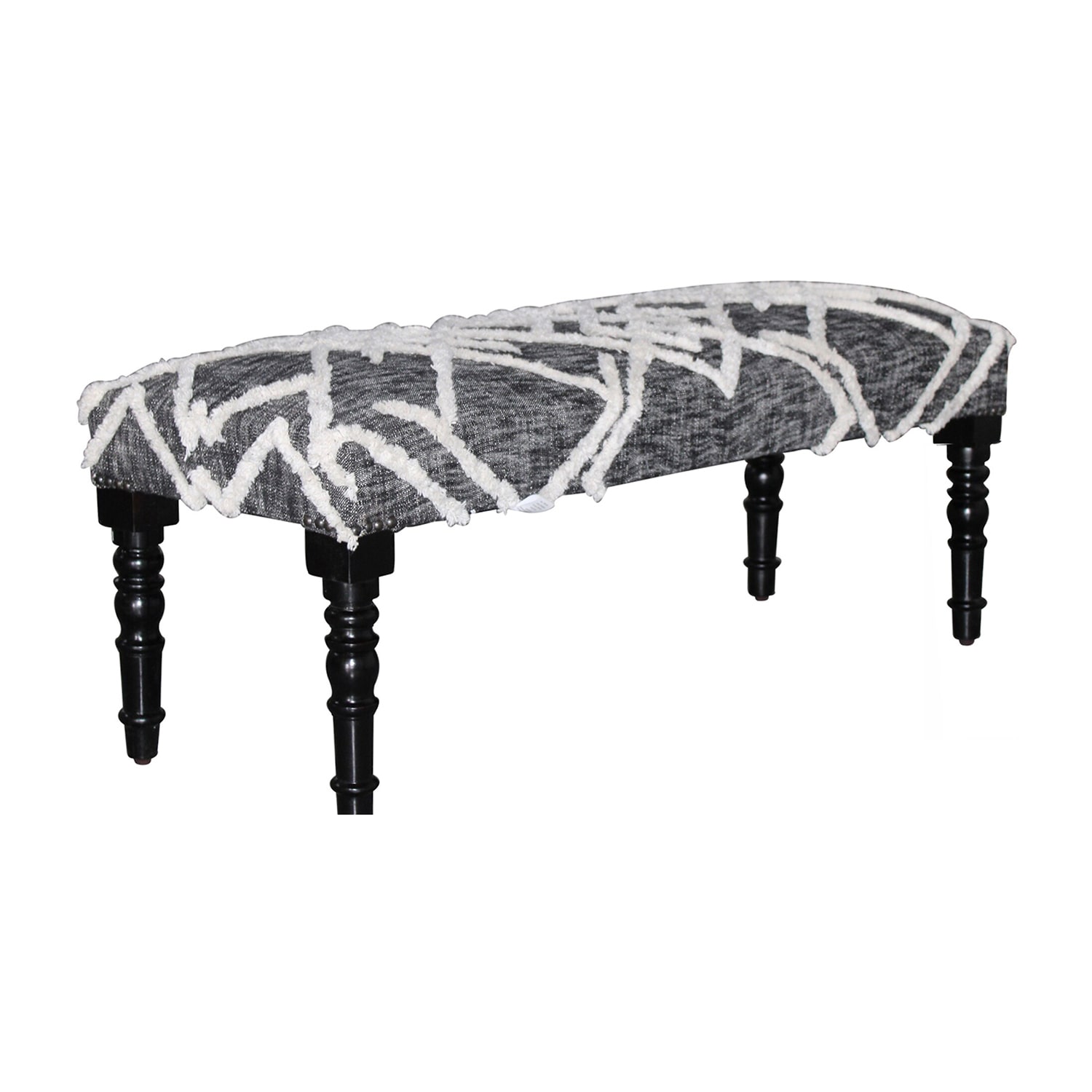 LR Home Scarlett Contemporary Upholstered Stripe Bench in Blue