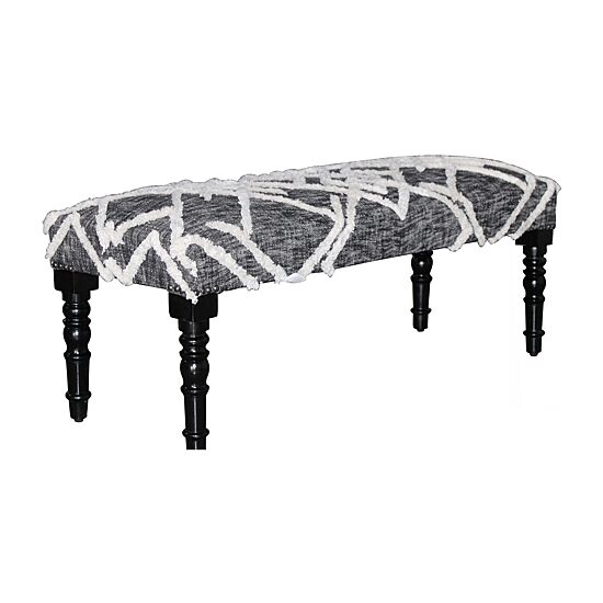 LR Home Scarlett Contemporary Upholstered Stripe Bench in Blue