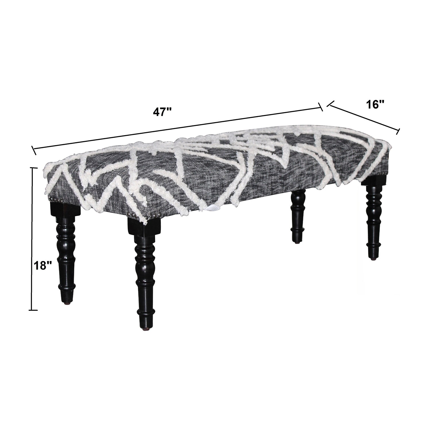 LR Home Scarlett Contemporary Upholstered Stripe Bench in Blue